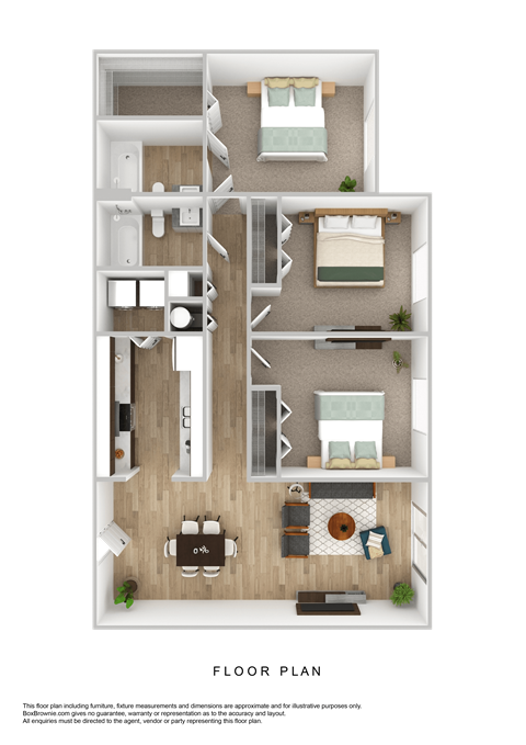 a 3d floor plan of a furnished apartment